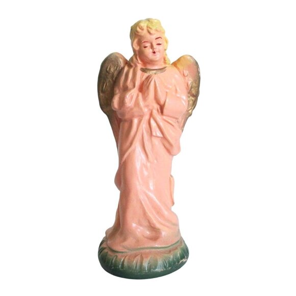 Vintage Nativity Angel Figurine Statue 4 Inches Tall With Praying Pose with Gold - Picture 1 of 5